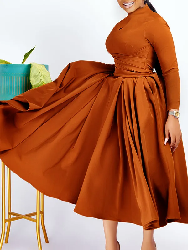 Women #039;s plus size pleated swing skirt dress with turtle neck and  peplum decoration from Dhgate Basic & Casual Dresses - price 58.05