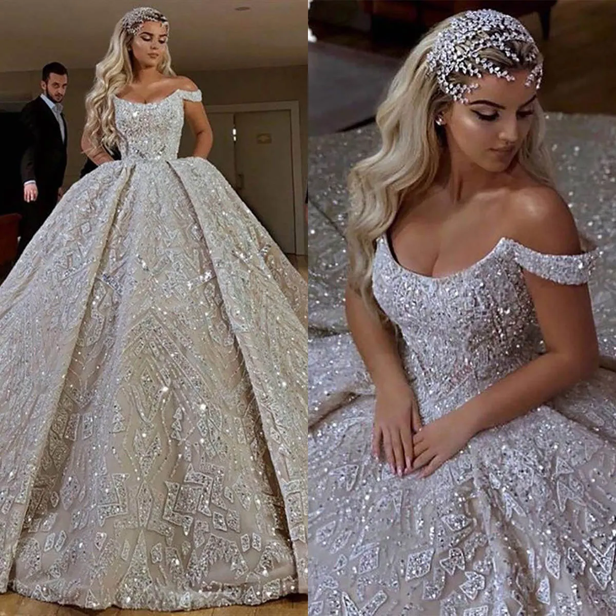 Ahorra a lo Grande en Compras al por Mayor de Vestido De Novia Vestido De  Bola Plisado Sequinas De Cuentas Crystal Off Shoulder Weding Vestido