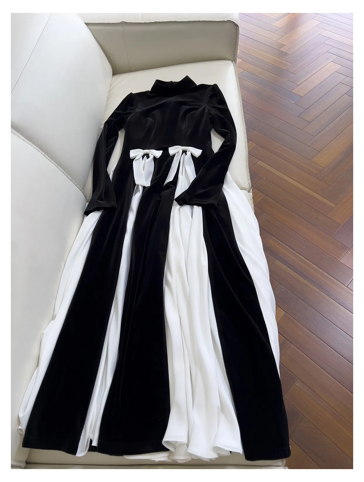 Plus Size Black Tie Dresses, Elegant Midi Dress With Long Sleeves, Stand  Collar, Contrast Ribbon, And Panelled Design Perfect For Casual Spring Wear  From Risabeira, $100.77 In Bulk | DHgate.Com