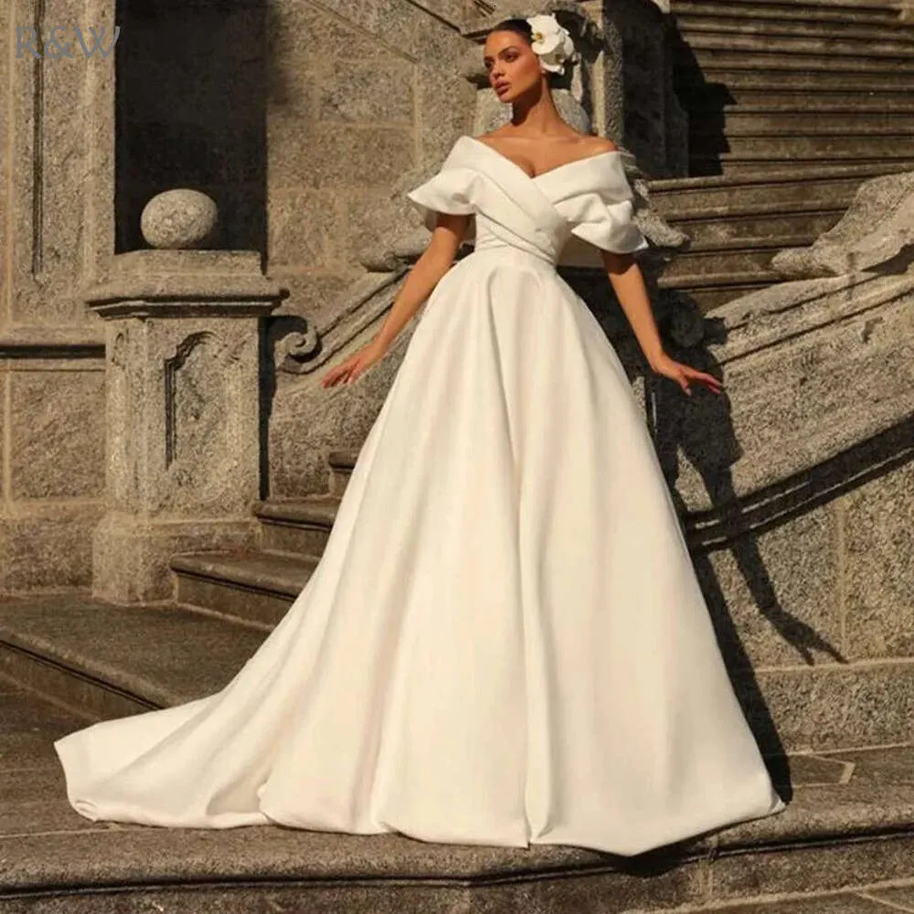 Off-Shoulder Satin Ball Gown wedding attendee dress...