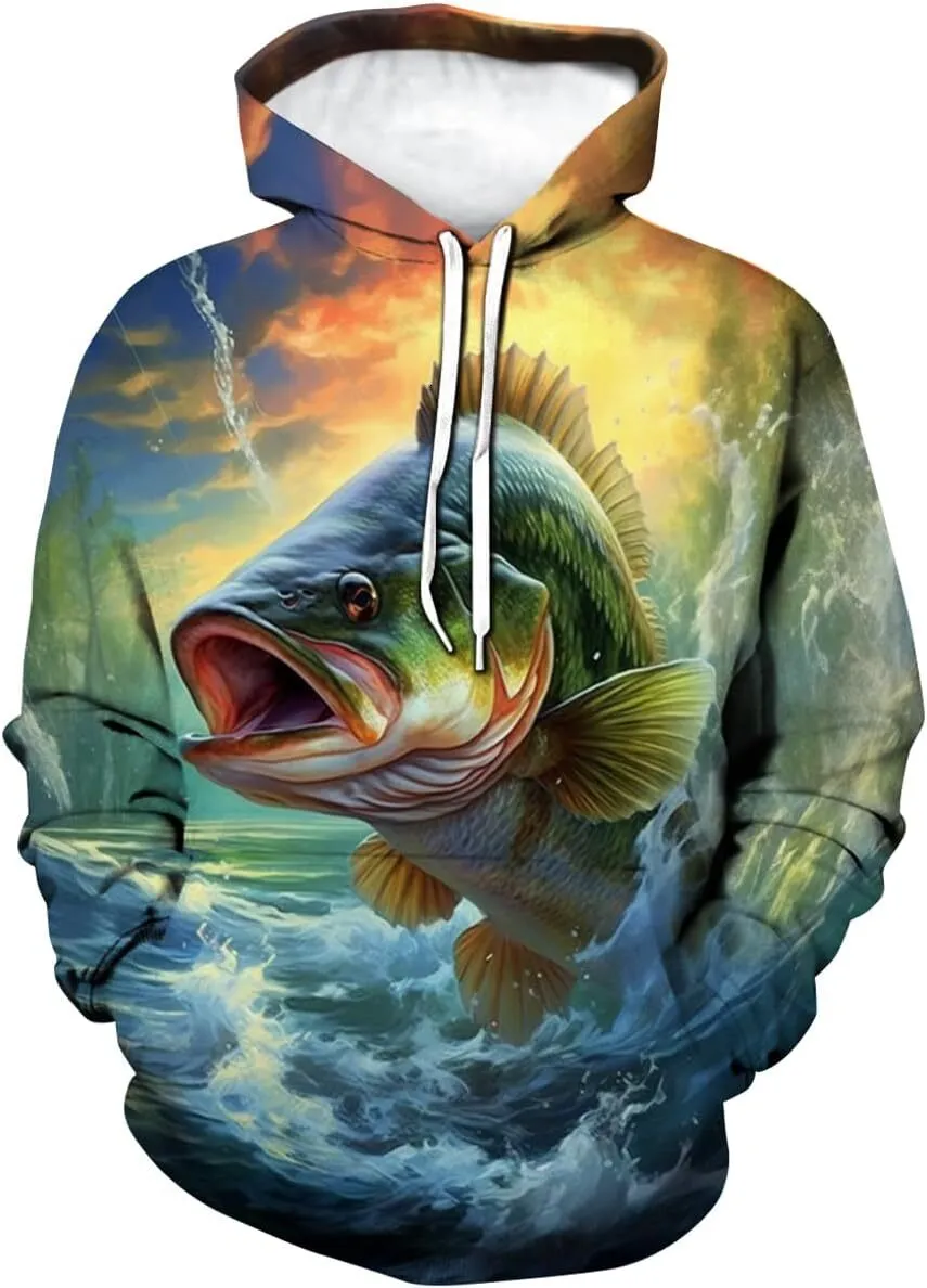 Mens Graphic Hoodies Fishing Sun Hoodie Lightweight Pullover