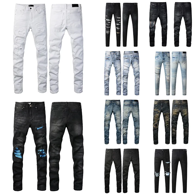 Pantalon Jean Décontracté Pour Homme - Coupe Slim Fit Avec Effet Déchiré Et Ceinture à Fermeture éclair - Style Motard Urbain
