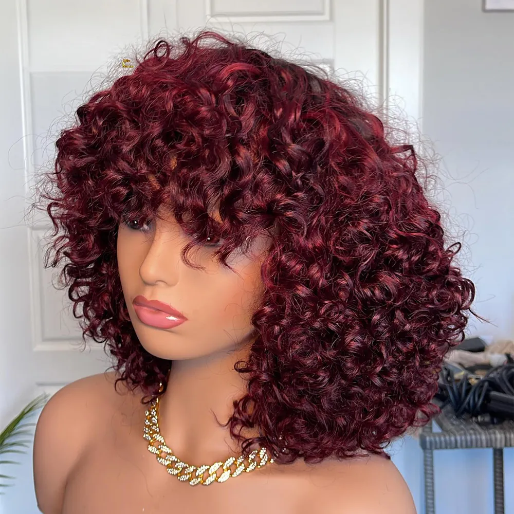 Short Curly Human Hair Wigs With Bangs Kinky Curly Wig  display picture 1