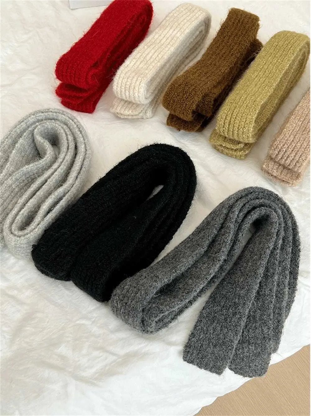 Women's Long Knitted Scarf - Solid Color, Warm Wool Blend, Korean Style ...