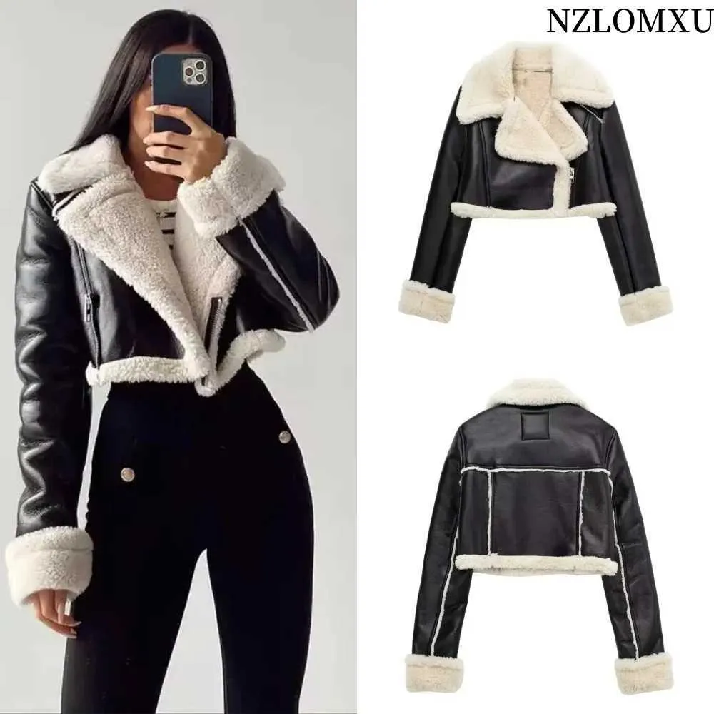 Women's Black Wool Blonde Cropped Leather Bomber Women's Black Wool Blonde Cropped Leather Bomber
