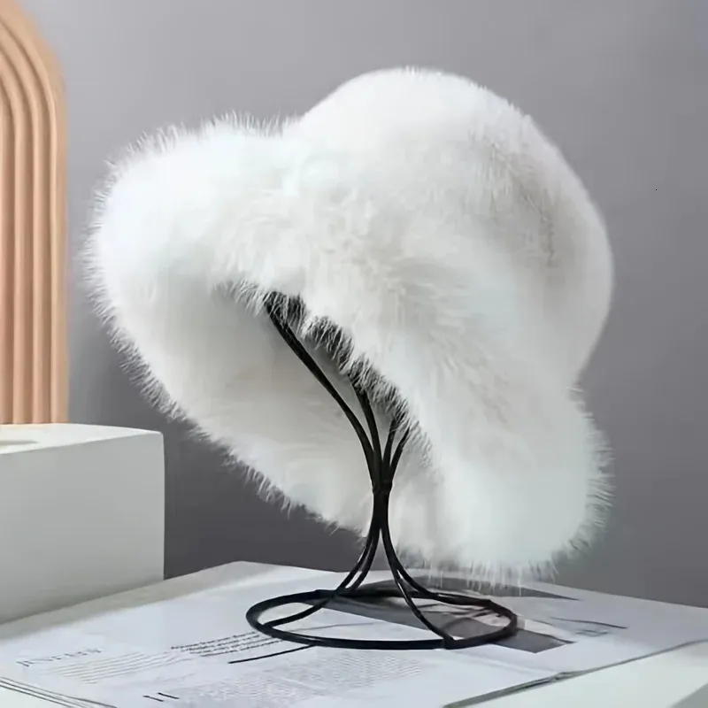 Fashion Faux Fur Bucket Hat For Women Oversized Fluffy  display picture 2