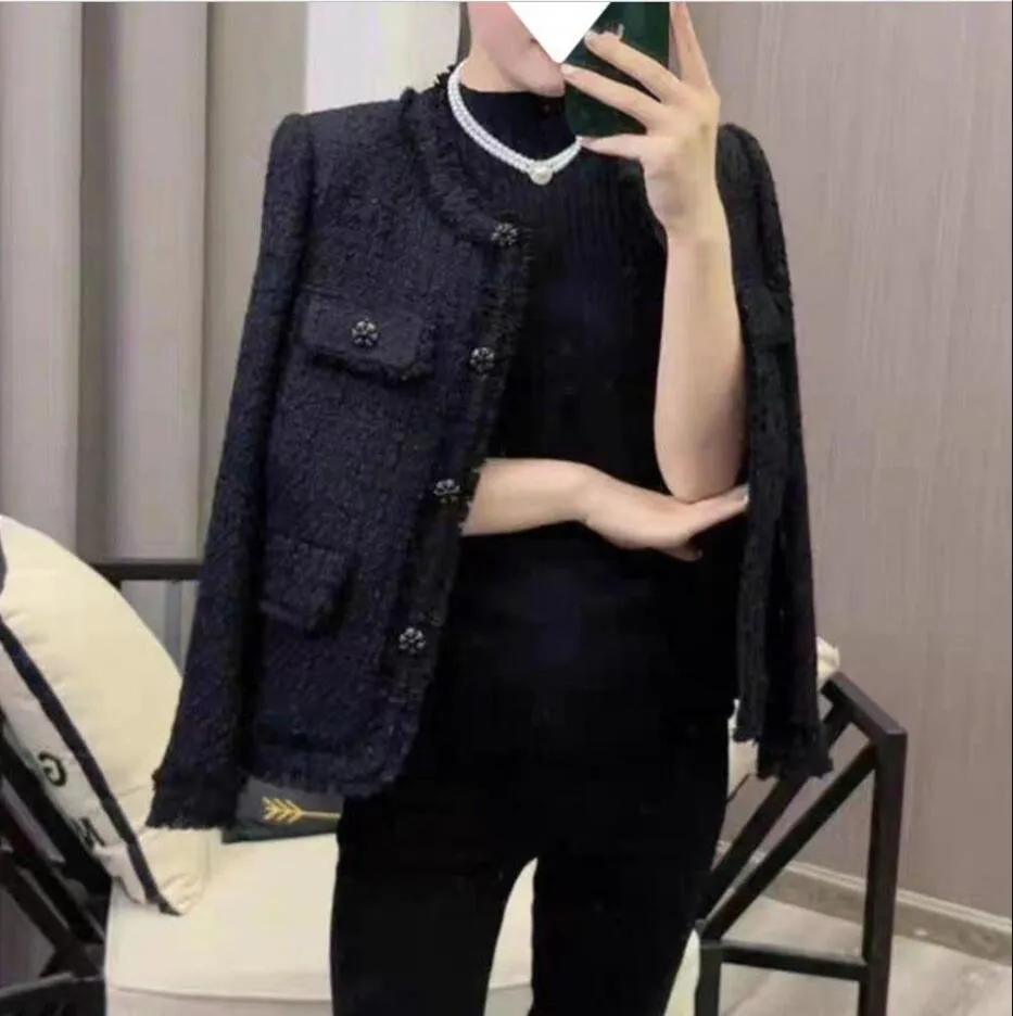 Blazer De Tweed Negro: Abrigo Fragante Para Mujeres Chaqueta Corta