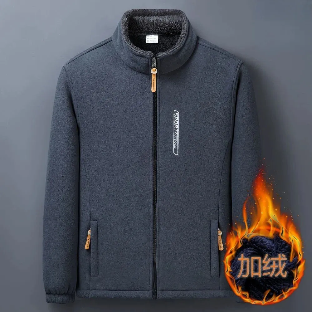 Warm Winter Fleece Jacket: Mens Polar Fleece Lined Cardigan, Thickened ...