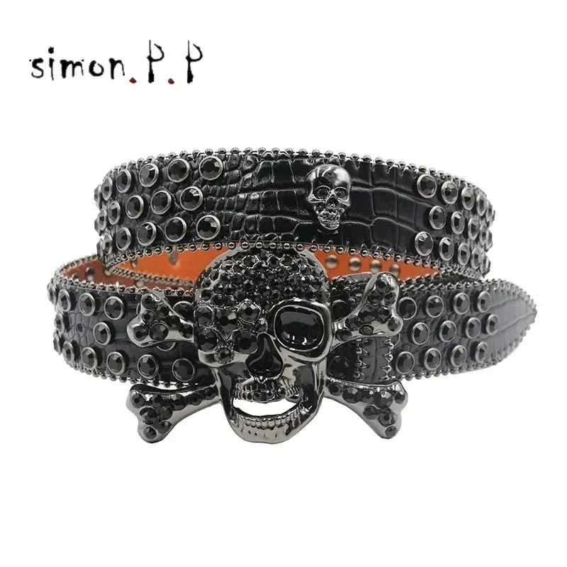 Red Rhinestone Skull Belt Harajuku Y2K Western Bling Diamond