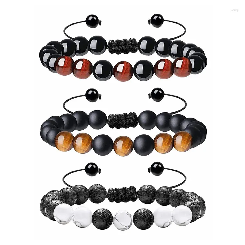 Adjustable Lava Stone Bead Bracelet For Men & Women - Double Row Braided Agate Jewelry