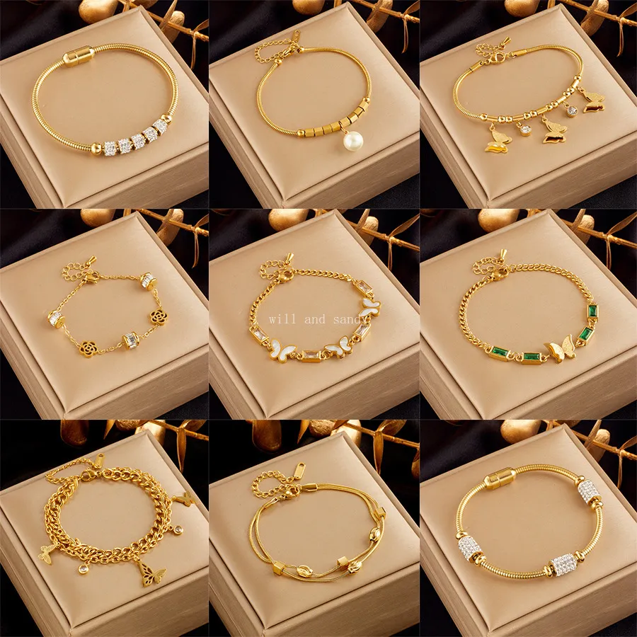 18k Gold Butterfly Charm Bracelet Snake Chain Designer Jewelry Cable wire Crystal Cubic Zircon Diamond woman Bracelets Bangle Wrap Gift Fashion Fine Jewelry Gift