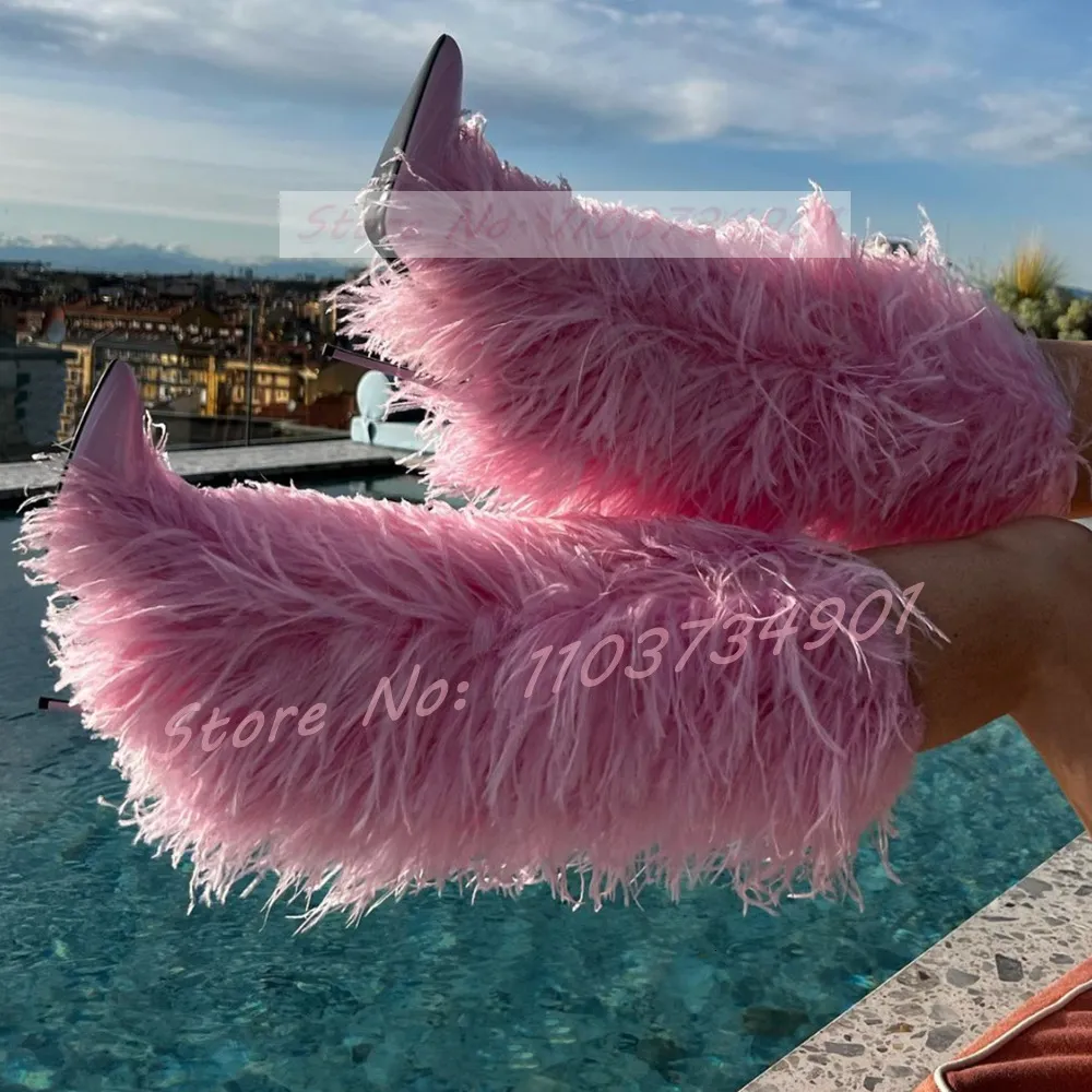 Save Big on Bulk Pink Knee High Fur Boots Pink Kitten Heels Furry Winter  Boots: Elegant Pointy Toe, Fluffy Heels, Thin High Heels For Women's Party 