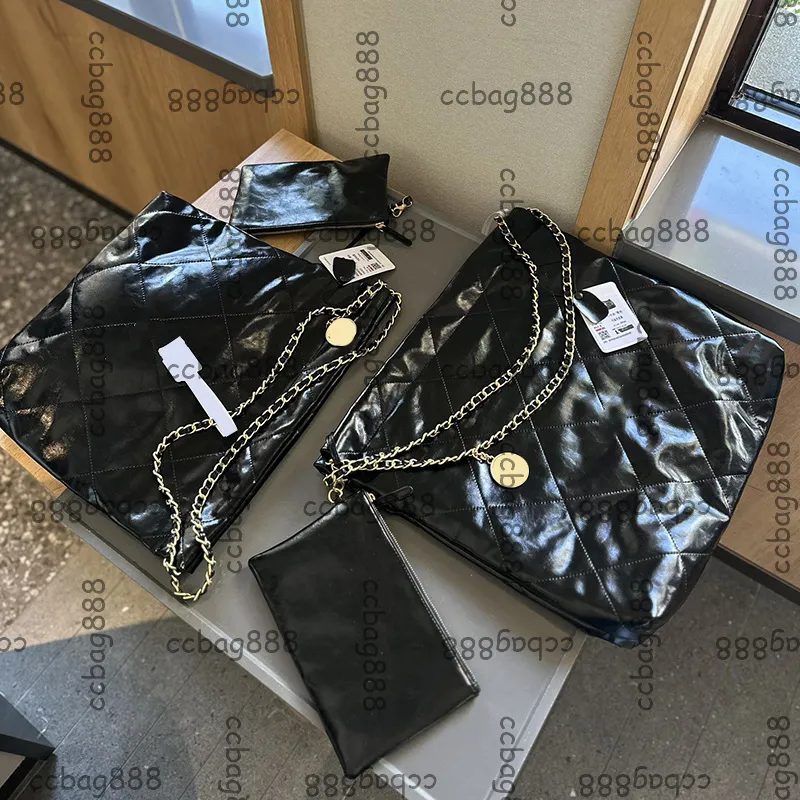 Womens Shiny Oil Wax Calfskin Leather 22 Medium Small Shopping Shoulder Bags Gold Silver Gold Metallic Purse Metal Hardware Matelasse Chain Handbag