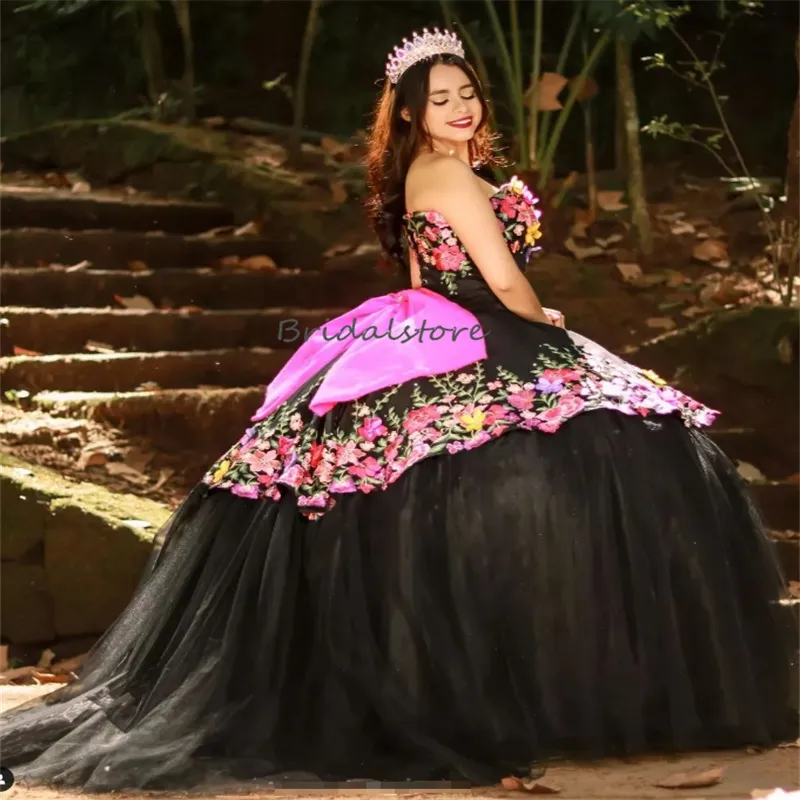 pink and black quinceanera dresses Pink Floral Black Quinceanera Dress: Princesa PR30151 Black/Pink / 00