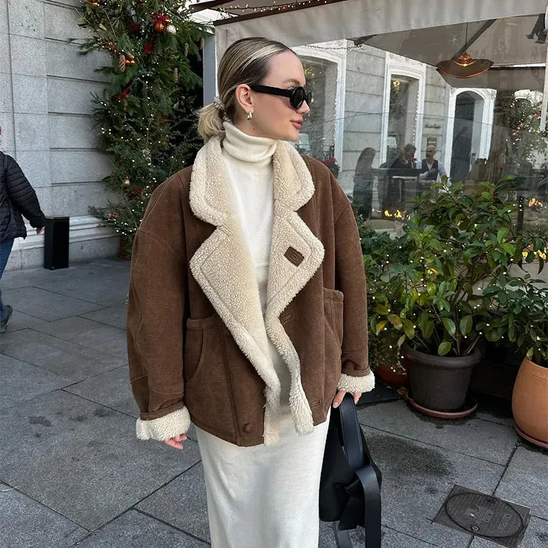 Womens Patchwork Lamb Wool Winter Coat Elegant From Shen012001