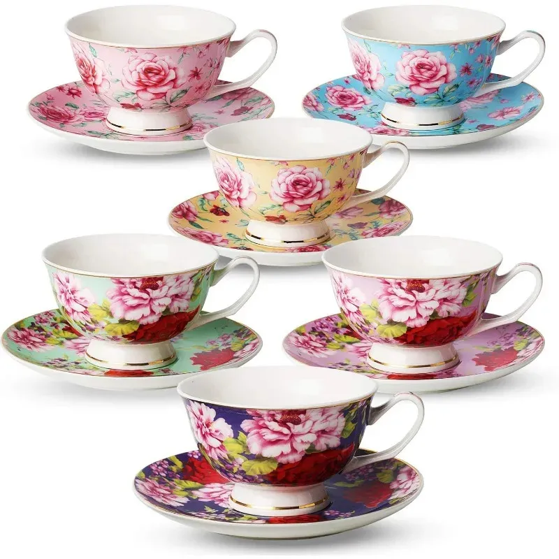 Wooden Tea Cups And Saucers Set Of 6 8 Oz Floral... From Mu007, $35.31 ...