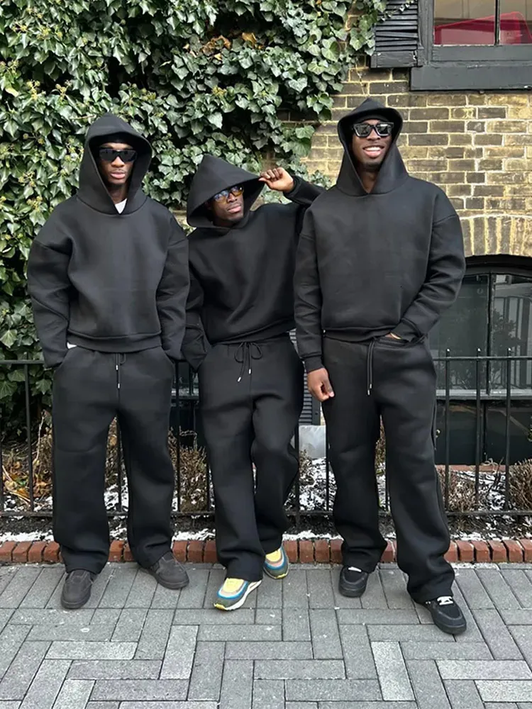 Men's Solid Color suit and hoodie with Drawstring Pants