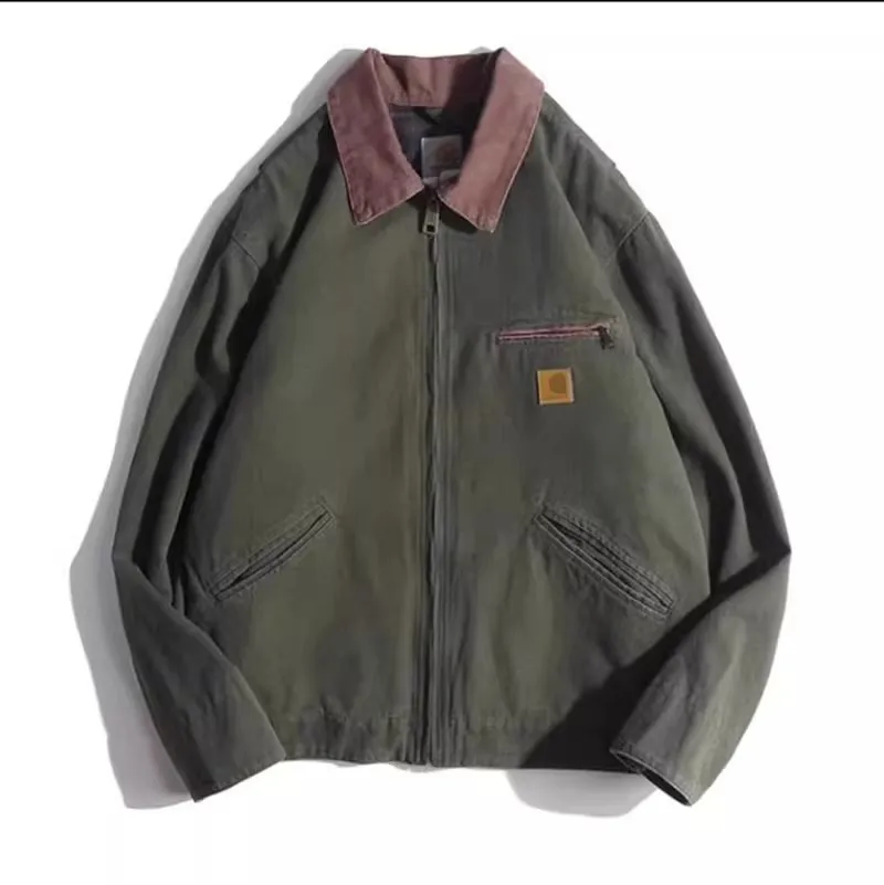 【ANLEM】 RETRO HOOK COTTON JACKET Mens denim zipper jacket vintage style 100% cotton acetate stand