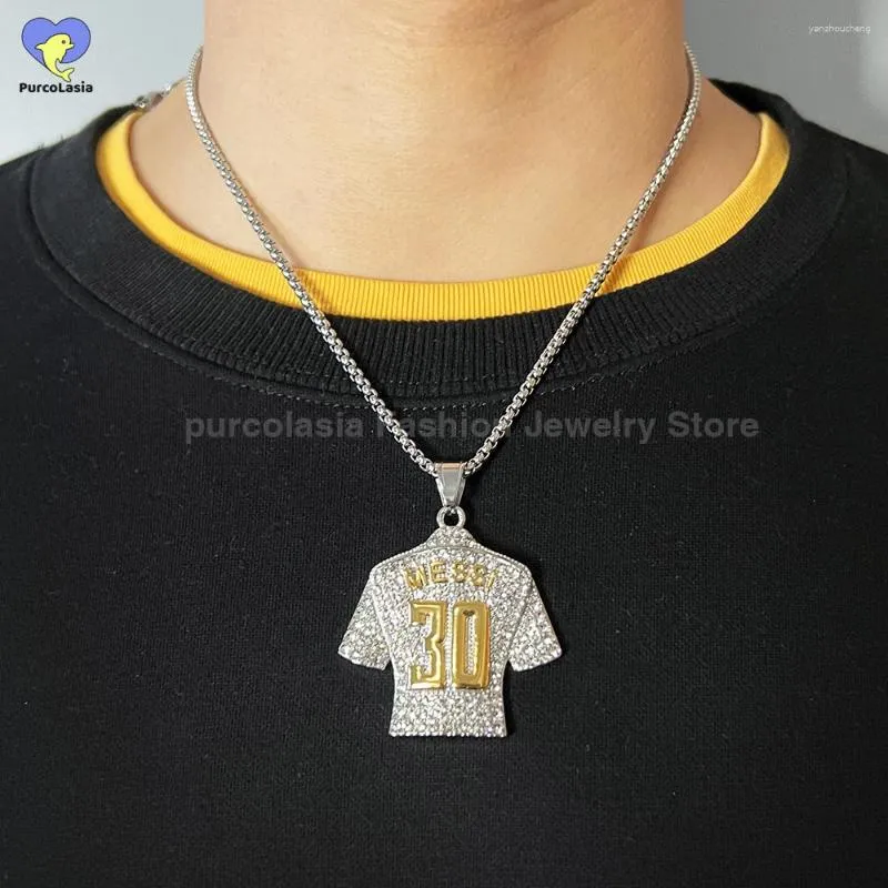 Pendant Necklaces Hip Hop Cool Football Soccer Star No. 30 Stainless Steel Necklace Clavicle Charming Iced Out Jewelry