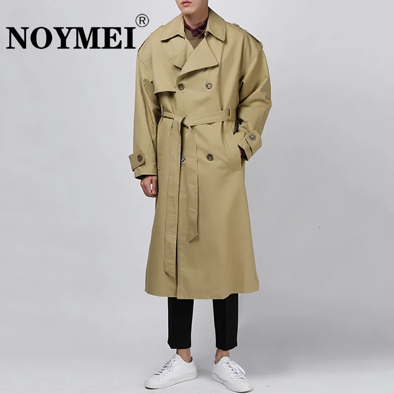 Heren Trenchcoats NOYMEI Herfst Winter Windbreakers Koreaanse Casual Knappe Lace Up Mannelijke Overjas Halflange Overknee Trend WA2697 230831