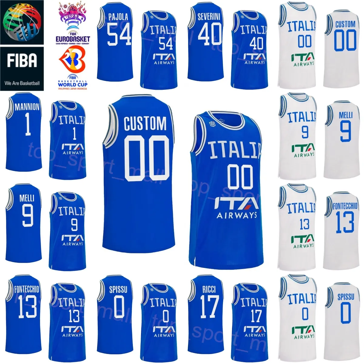 Tryckt landslag Italien basket Jersey World Cup 13 Simone Fontecchio 0 Marco Spissu 9 Nicolo Melli 33 Achille Polonara 7 Stefano Tonut 17 Giampaolo Ricci