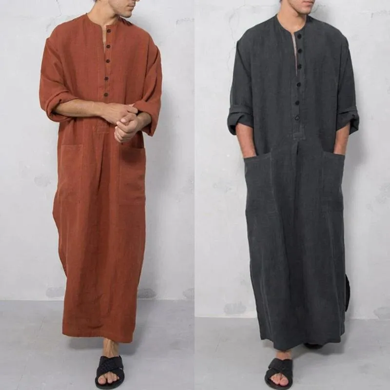 Vêtements ethniques Hommes musulmans Jubba Thobes Arabe Pakistan Dubaï Kaftan Abaya Robes Islamique Arabie Saoudite Noir Long Blouse Dressing