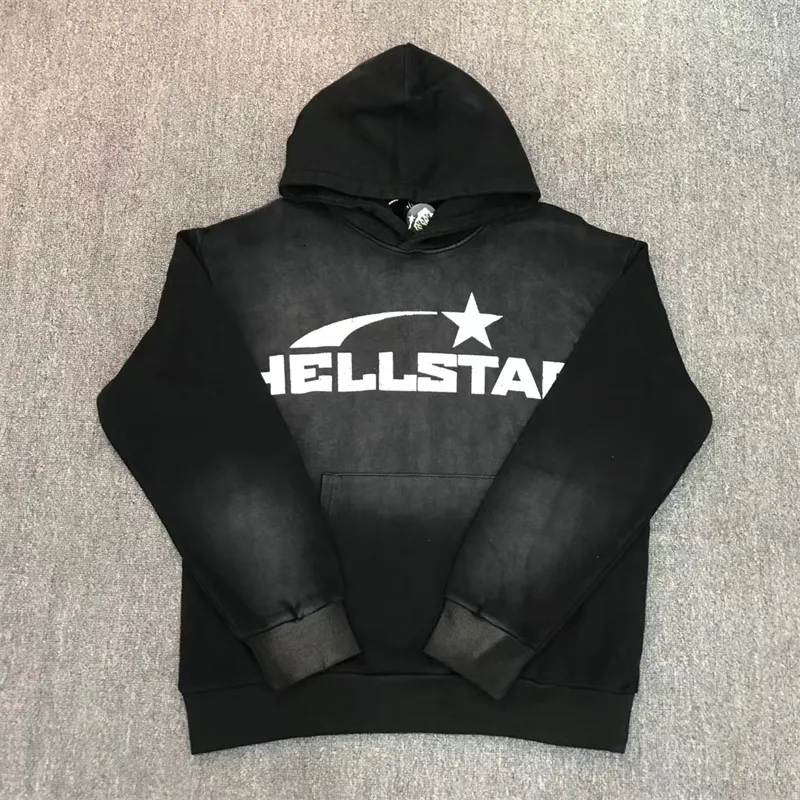 Męskie bluzy bluzy HellStar duże vintage Wash Black Hoodie High Street 1 1 list z nadrukiem męski i damski sport