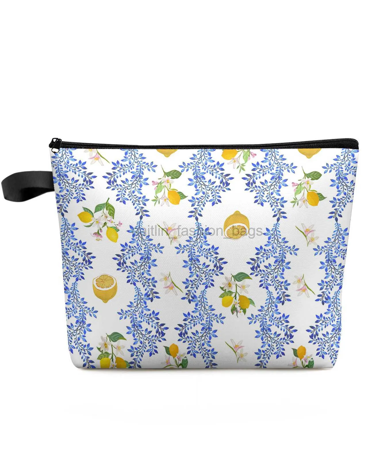 Totes Lemon Flowers Leaves Vintage Large Capacity Travel Cosmetics makeup bag Portable Makeup Storage Women's Waterproof Pencil Case caitlin_fashion_ bags