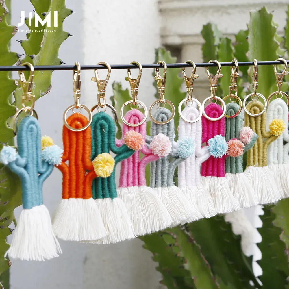 UPS – porte-clés cactus tissé à la main, accessoires, pendentif bohème, fleur botanique, pompon, sac, pendentif pour femme LL