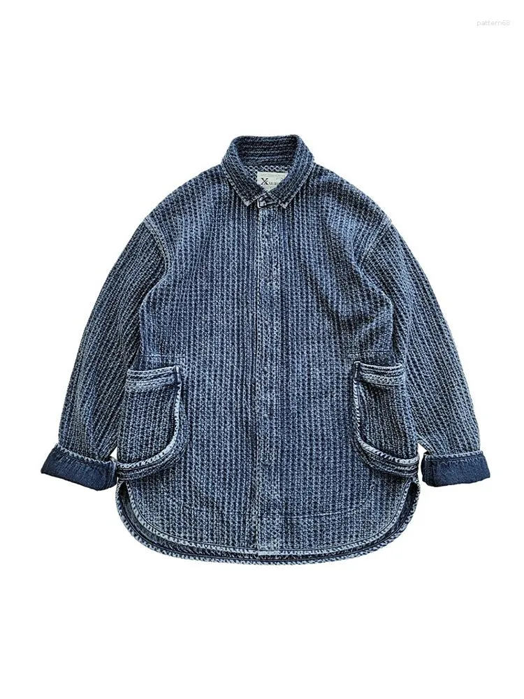 Men's Jackets Jacket Indigo Pockets Loose Fit Japanese Style Casual Vintage Clothes Spring Autumn