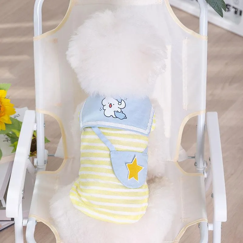 Hundkläder randig klädskjorta tecknad husdjurskläder mode satchel hundar tunn prinsess dräkt bichon gul vår sommar grossist