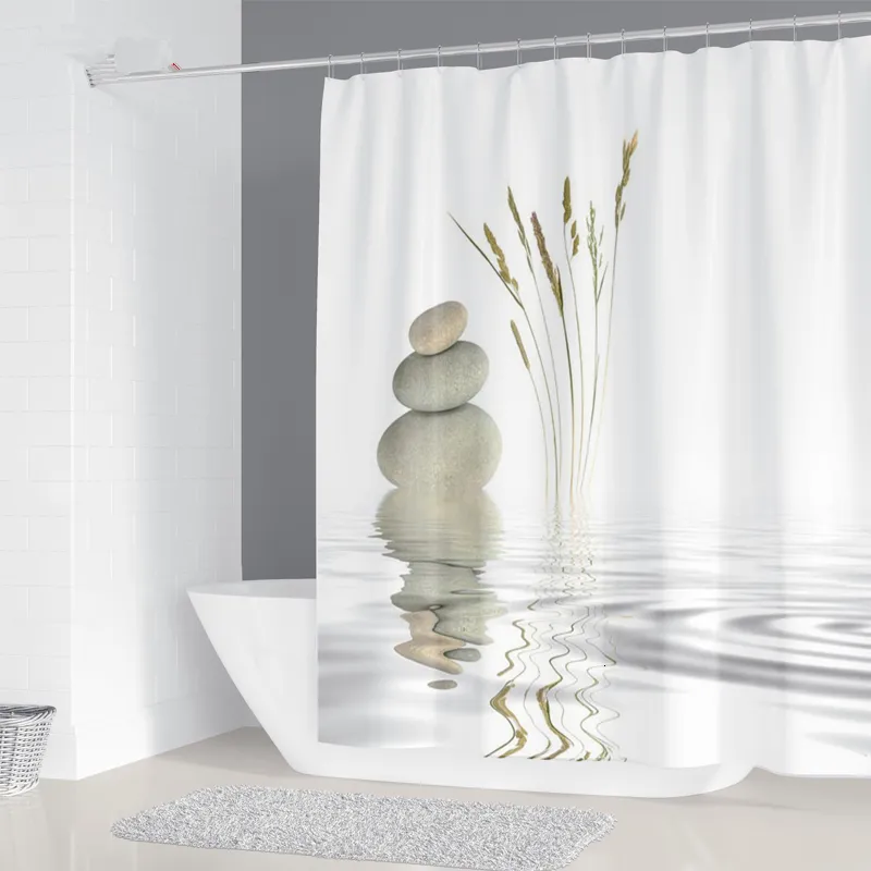 Duş perdeleri çakıl baskılı duş perdesi, kanca banyo ile klim yıkanabilir perde 3D duş perdeleri 240*180cm 230831