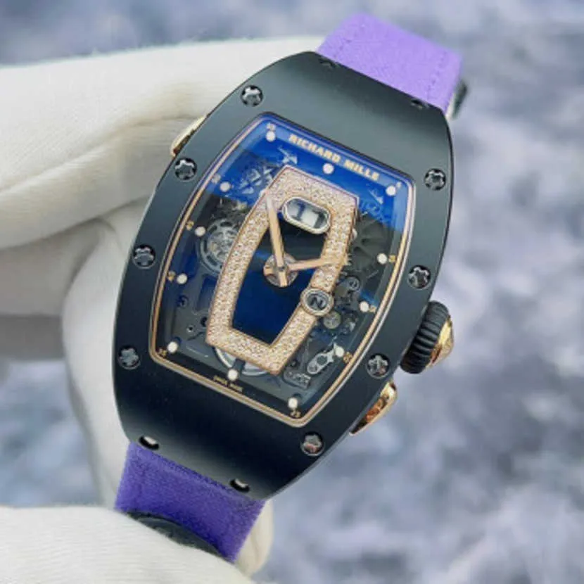 Swiss Richarmilles Relógios Automáticos Luxo Mecânico Esportes Relógio de Pulso Feminino Rm037 Material Cerâmico Preto Lado Rosa Ouro Automático Mecânico Wome HB2A