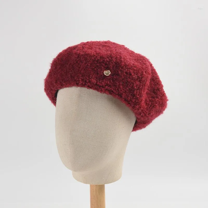 Berets Outono Inverno Misto Lã Loop Cabelo Boina Feminino Versão Coreana Quente Moda Versátil Pintor Chapéu Casual Abóbora