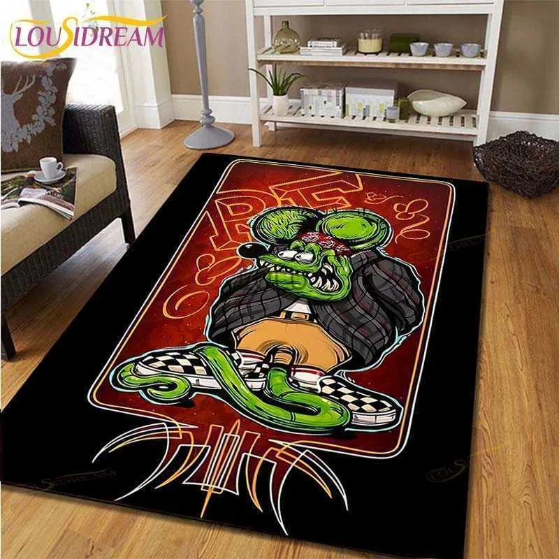 Funny Rat Fink Printed Carpet for Living Room Home Decoration Coffee Tables Bedside Large Area Rugs Bay Window Floor Mat HKD230901