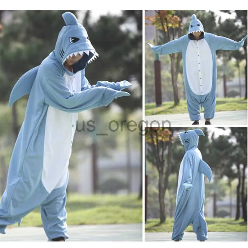 Adult Shark Pajamas Adult Cosplay Costume Shark One Piece Animal Pajamas  Homewear Sleepwear for Women Men Pink…