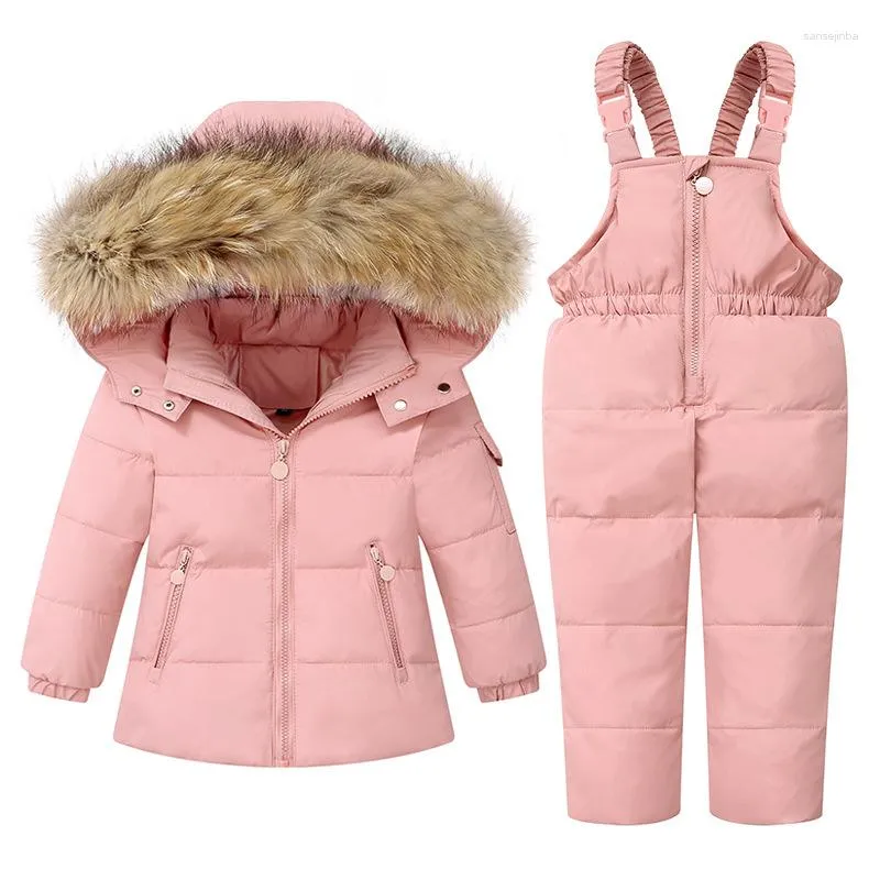 Daunenmantel 2-teiliges Set Baby Mädchen Winterjacke und Overall für Kinder verdicken warme Pelzkragen Jungen Säugling Schneeanzug 1-5 Jahre