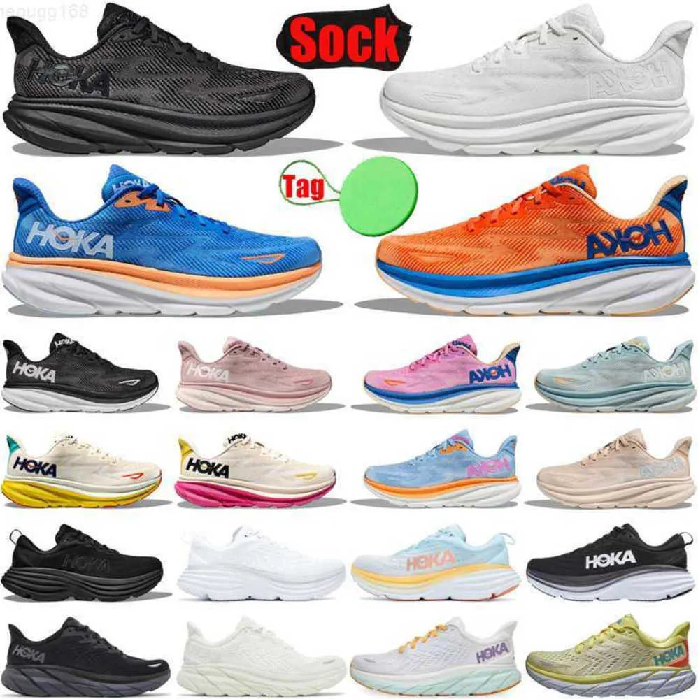 Hoka Hokas One Bondi Clifton R 9 Running Shoes For Men Women Black Mens