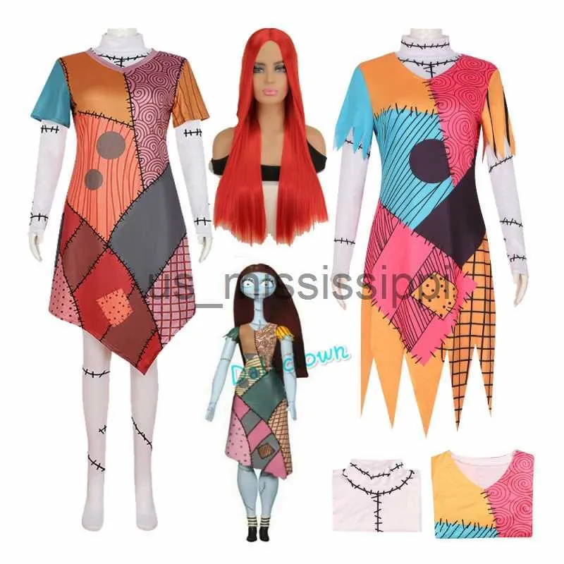 Cosplay perucas a noite antes do Natal Sally Skelington Cosplay peruca cabelo assustador horror halloween carnaval festa fantasia vestido para mulheres x0901