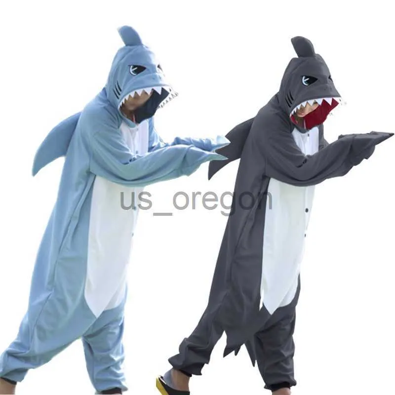 Clothing Home Winter Adults Animal Gray Blue Shark Funny Onesie for Women Men Costume Cosplay Unisex Halloween Pamas Party X0902