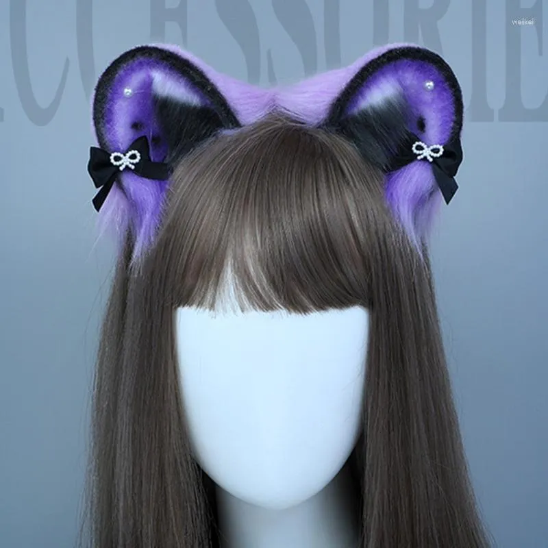 Cerceau de cheveux en forme d'oreilles de Hamster mignon, fournitures de fête avec nœud papillon, bandeau de Cosplay en peluche pour femmes et filles, couvre-chef de carnaval, accessoires Poshoot