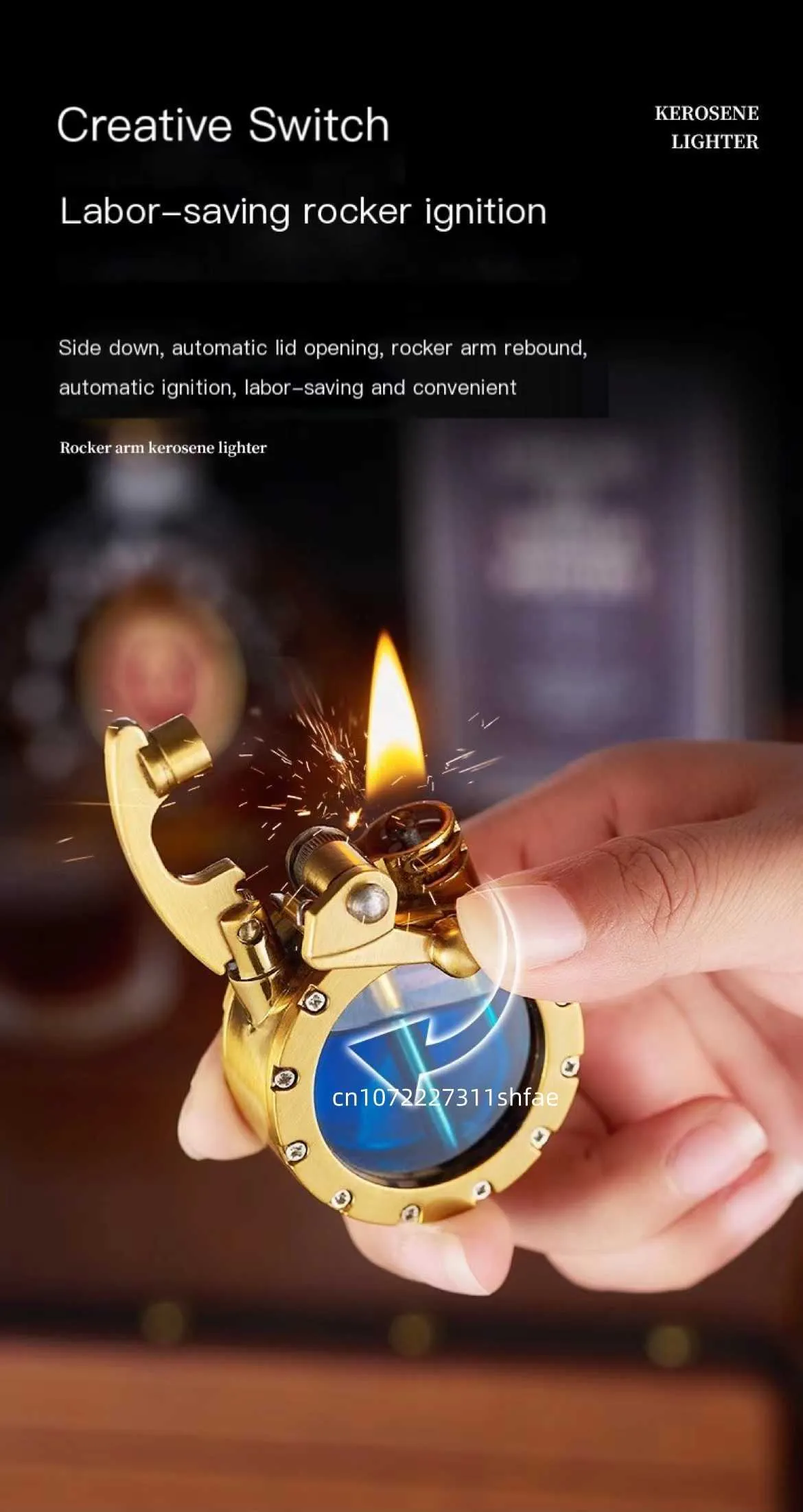 Briquet Kérosène Vintage - Design Rétro Basculant - Flamme Douce - Cadeau Collection - 8,1cm