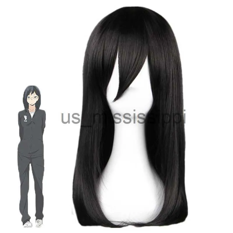 Peruki cosplay haikyuu !! Klub siatkówki Karasuno High School Kiyoko Shimizu Cosplay Peruki 45 cm długie czarne ciepło odporne na kostium cosplay x0901