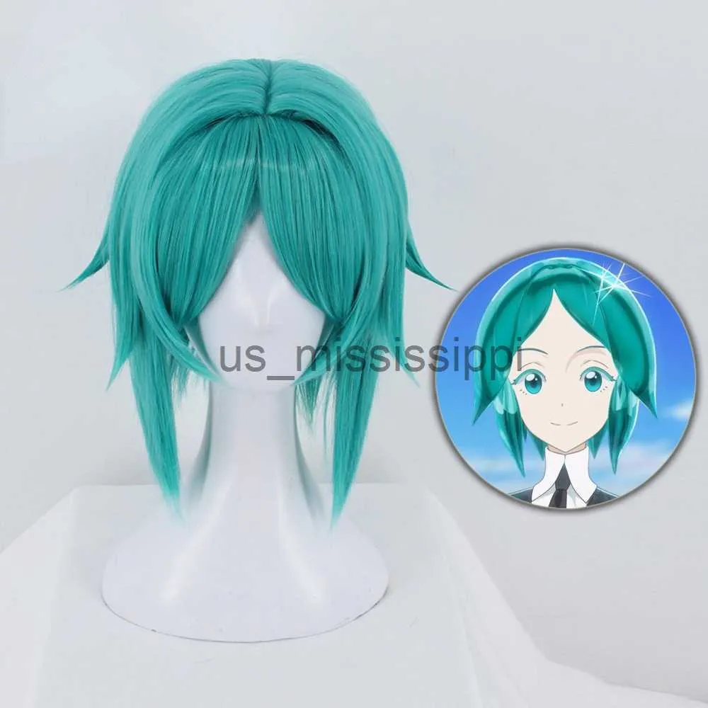 Cosplay perukları anime houseki no kuni cosplay peruk parlak fosfofilit sentetik cadılar bayramı kostüm yeşil kısa saç x0901