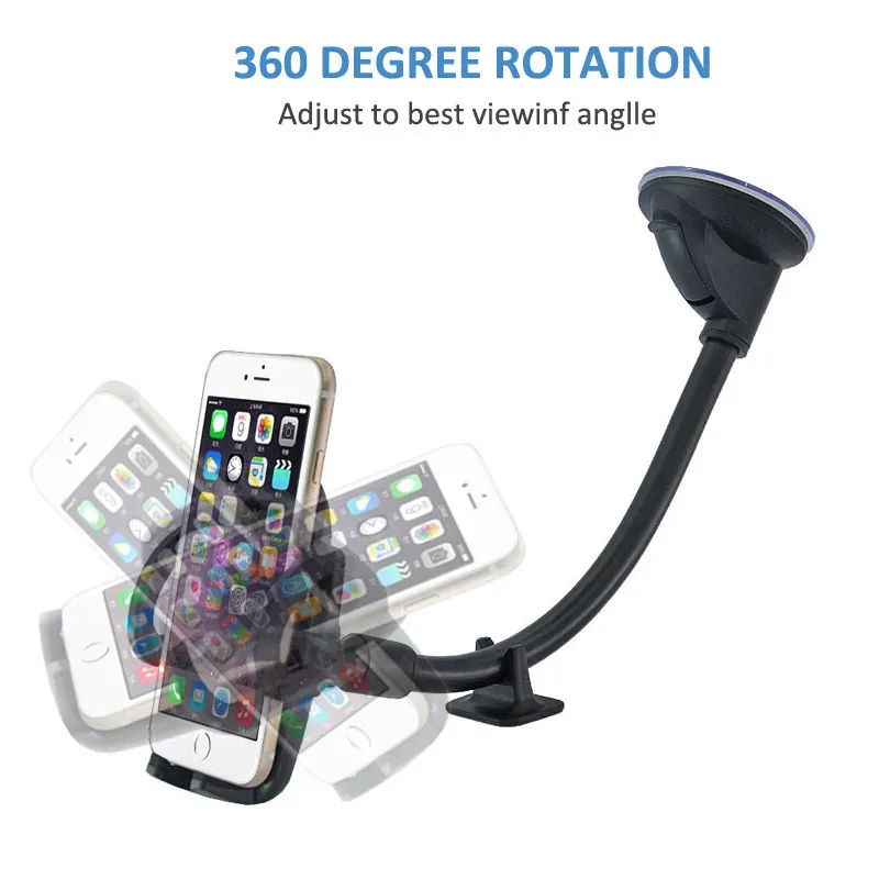 Gooseneck Phone Holder for Car Windshield Suction Cup Car Mount for iPhone 14 13 Pro Samsung Multiple phone models