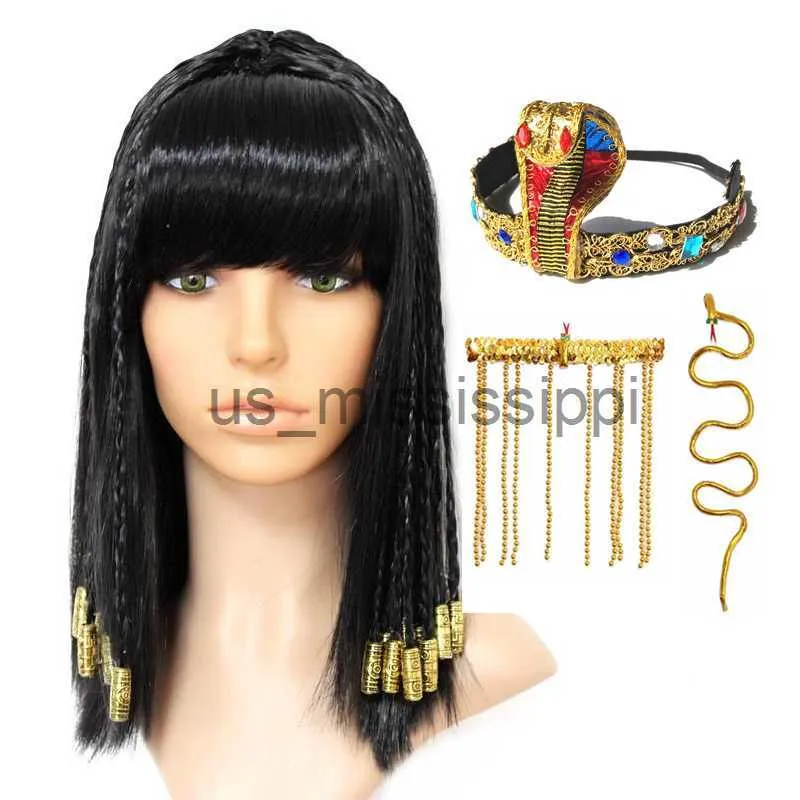 Cosplay Peruki Kleopatra Cosplay Wig Egypt Queen Black Hair złote koraliki dekoracja tańca halloweenowa rola imprezy cosplay peruka limita x0901