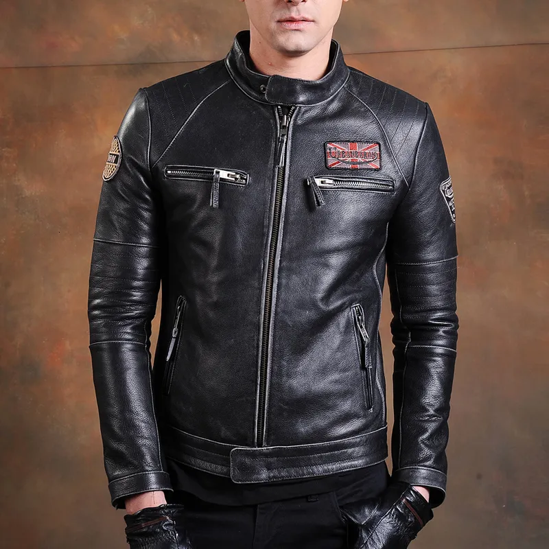 Couro masculino falso moda motociclista jaquetas vintage jaqueta genuína fino 100 natural casaco de couro real roupas da motocicleta 230831