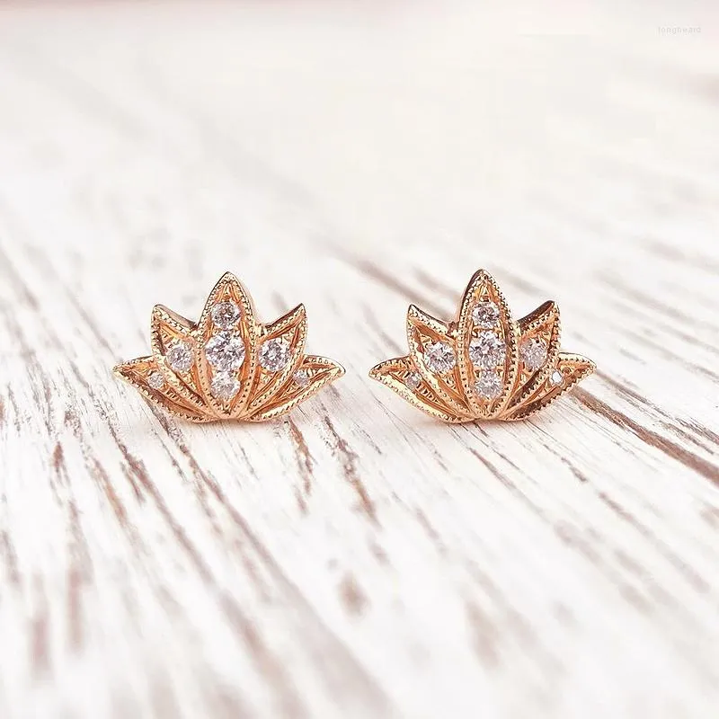 Stud Earrings Huitan Rose Gold Color Flower Shape Women's With White Cubic Zirconia Delicate Girls Gift Fashion Jewelry