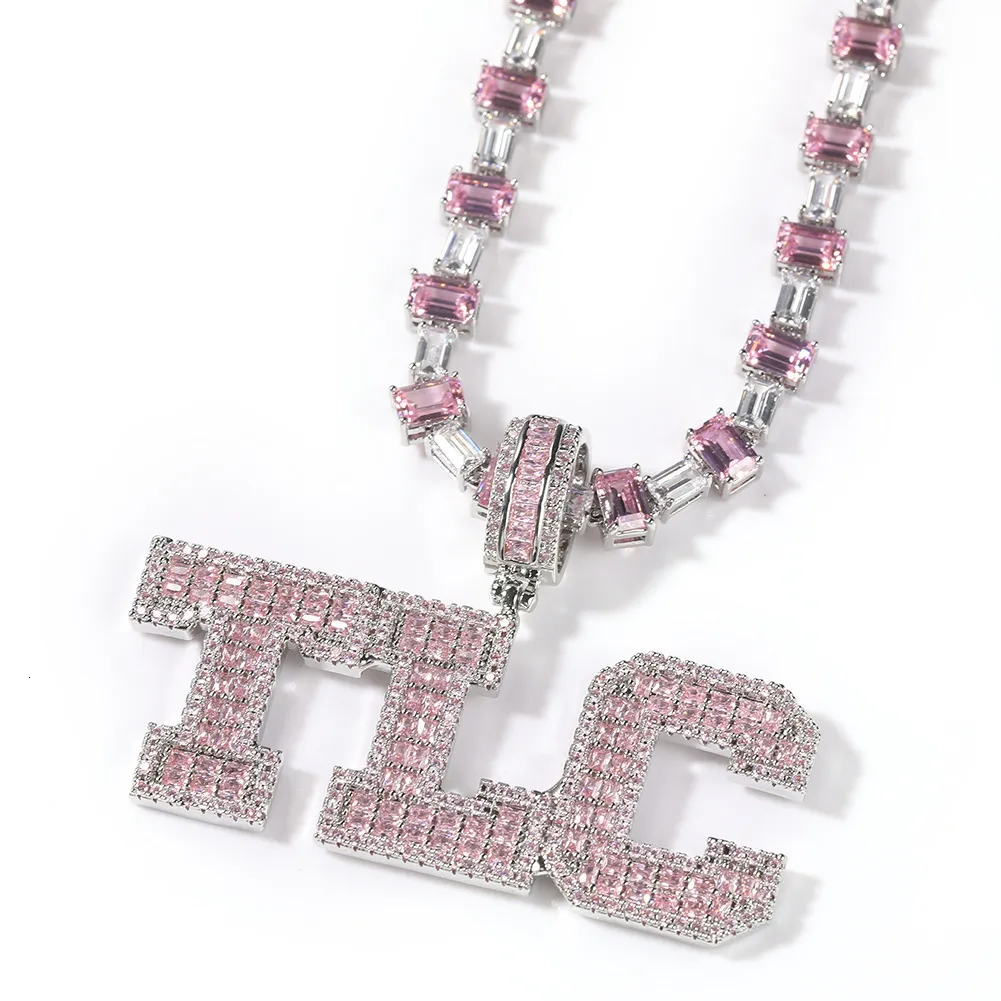 Encantos Personalizados Letras Nome Pingentes Colares para Homens Hip Hop 3A Rosa CZ Pedra Bling Iced Out Rapper Jóias 230831