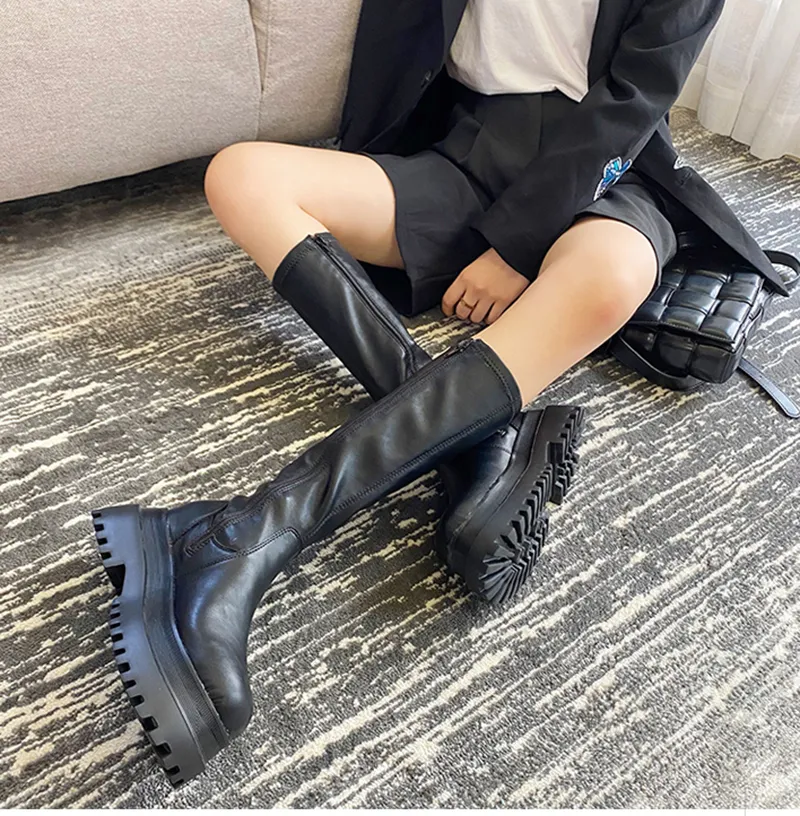 Kadınlar Uzun Bot Kadın Orta Buzağı Ayakkabı Tıknaz Topuk Sonbahar Kış Kadın Tasarımcı Platformu Botlar Moda Bayanlar İçin Ayakkabı Ayakkabı Ayakkabı 35-40
